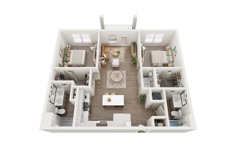Floor plan for 2 beds, 2 baths, 1050 sqft